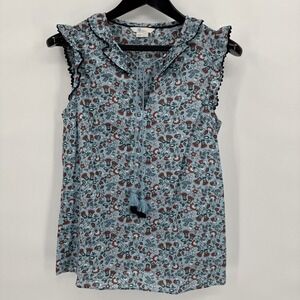 Boden Blue Ditzy Floral Sleeveless Laurie Top w/ Tassels Size 6 Country Hippie